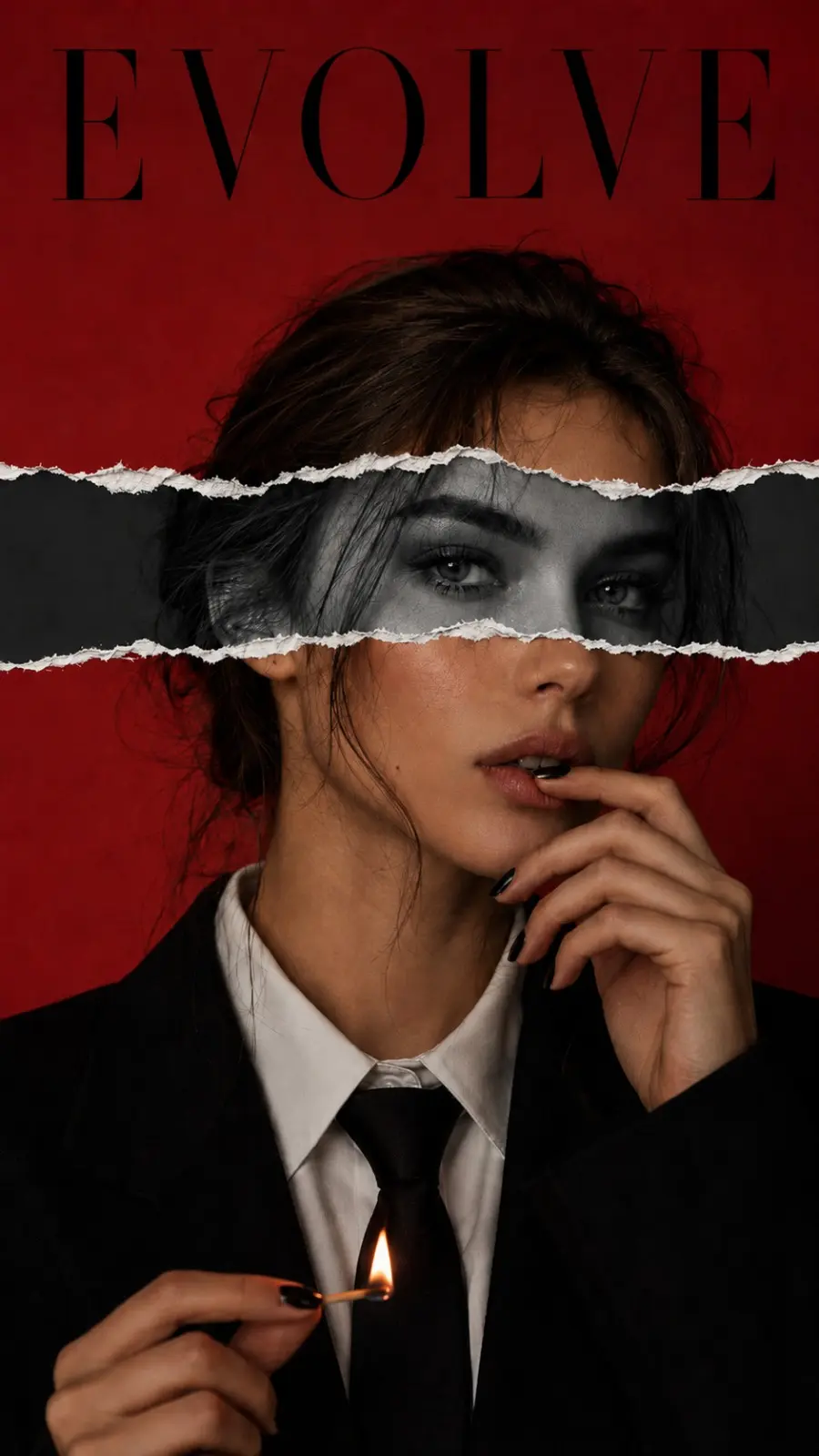 Red torn-paper fashion concept